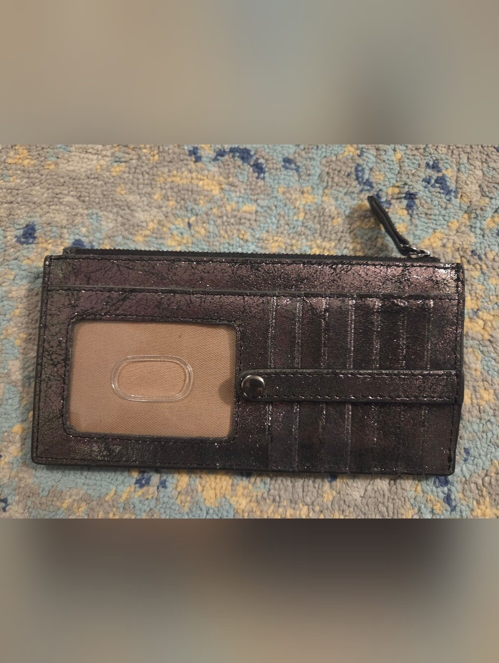 ANTONIO MELANI Metallic Black Card Wallet with ID Window